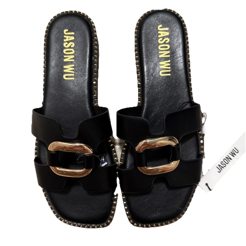 Jason Wu Black Flats with Gold Buckle